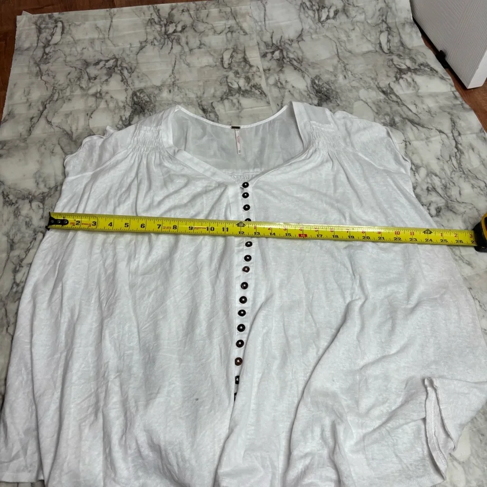 Free People size XS Linen Blend Flowy oversized white top shirt tunic boho beach - Picture 4 of 7
